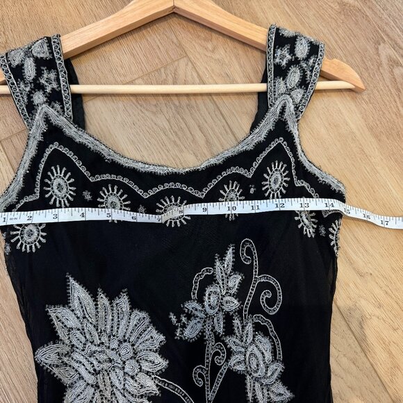 Adrianna Papell Y2K Silk Beaded Maxi Dress Black Floral Embroidery 0/XS - Picture 12 of 12